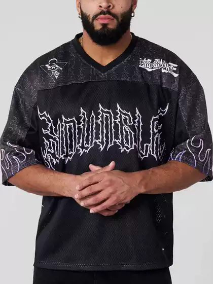 American Youngla Co-Branded Yu-Gi-Oh Oversized T-Shirt for Fitness, Sports, Loose Fit, Casual Short-Sleeve with Holes