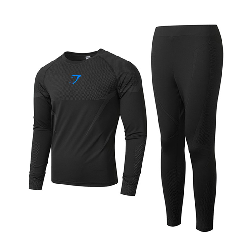 GYM男士运动健身紧身衣套装速干弹力跑步训练服长袖长裤