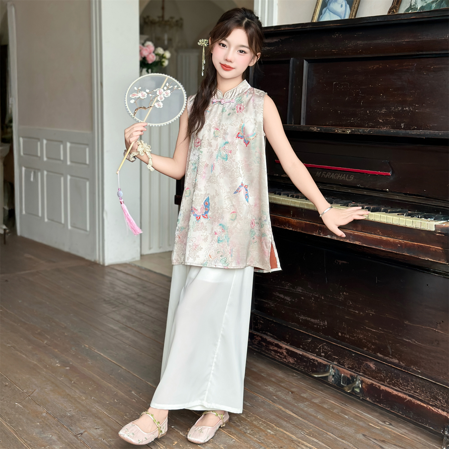 女童新中式国风旗袍裙裤套装夏季