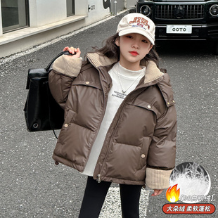 女童短款羽绒服冬季2025新款儿童洋气保暖加厚90白鸭绒免洗外套冬