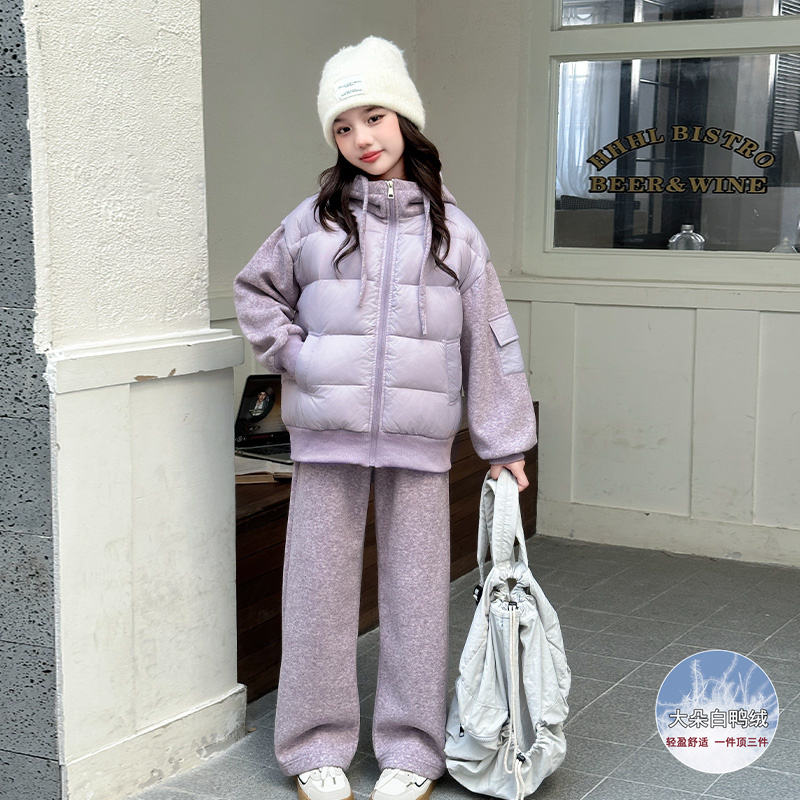 女童白鸭绒羽绒服外套两件套冬季