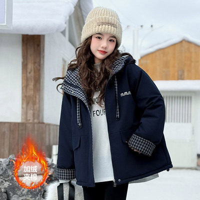 女童加绒加厚派克服外套棉衣冬季