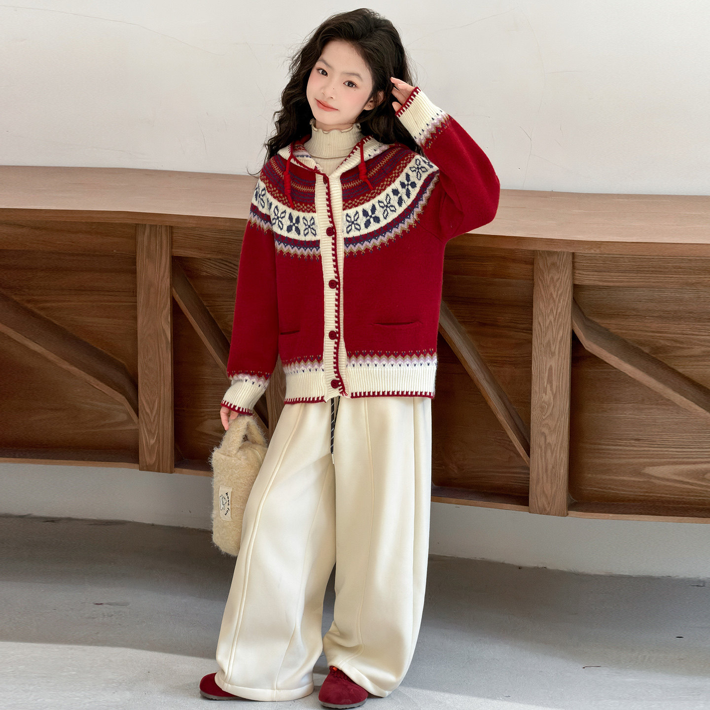 女童连帽针织衫毛衣套装冬季新款圣诞过年衣服女孩开衫外套毛线衣,童装/婴儿装/亲子装,套装,淘宝优惠券,粉丝福利购,淘宝优惠卷