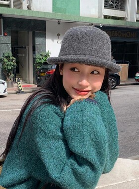 小礼帽圆顶女式羊毛卷边复古秋冬