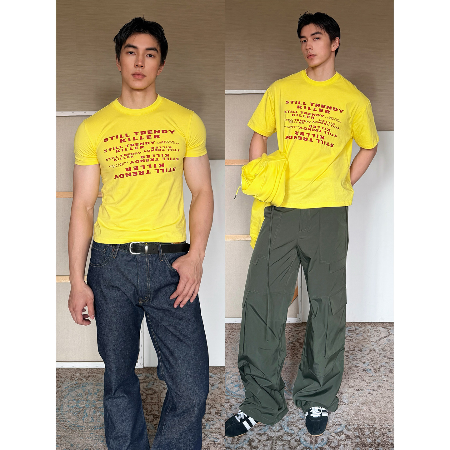 TRENDYWU 轻亚千禧&ldquo;乖张&rdquo;清爽印花slogan合身宽松棉百搭短袖T恤