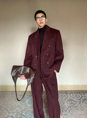 TRENDYWU 新贵静奢“安可拉”复古600克厚羊毛呢正装绅士廓形西服