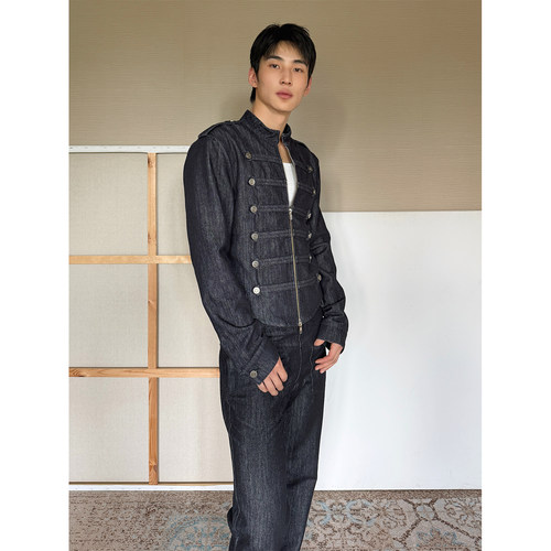 TRENDYWU重磅英伦拿破仑牛仔夹