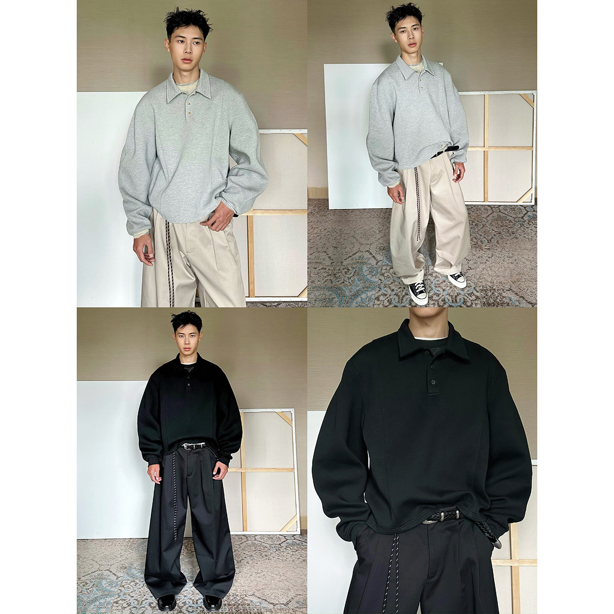 TRENDYWU 美式“POLO”复合太空棉500克加厚弯刀解构立裁廓形卫衣