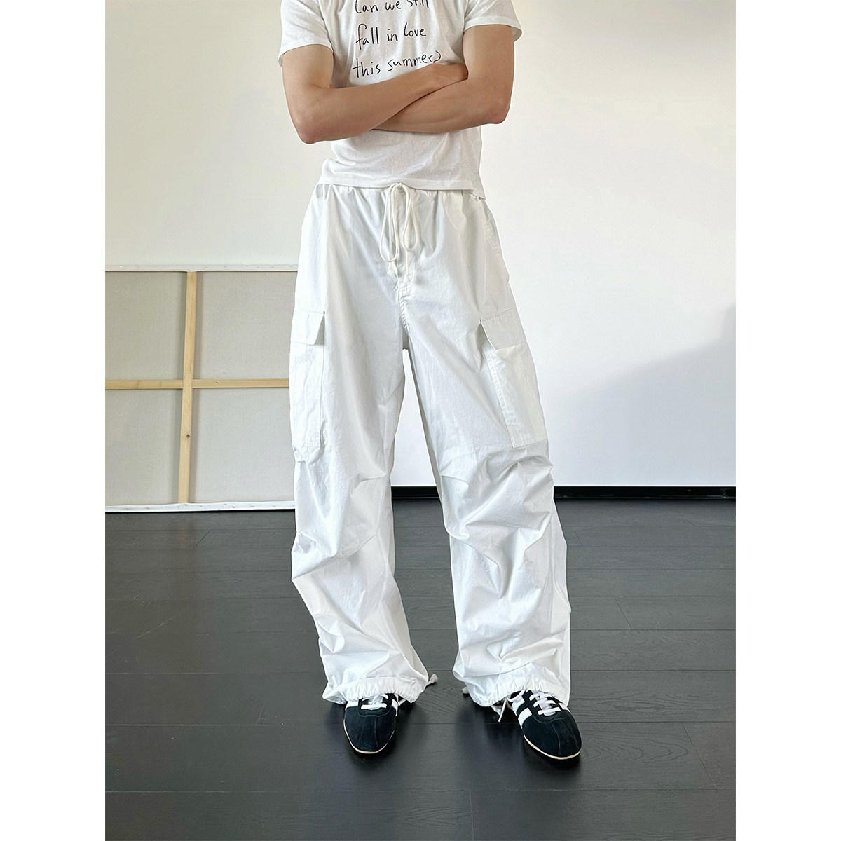 美式街头水洗复古褶皱伞兵裤