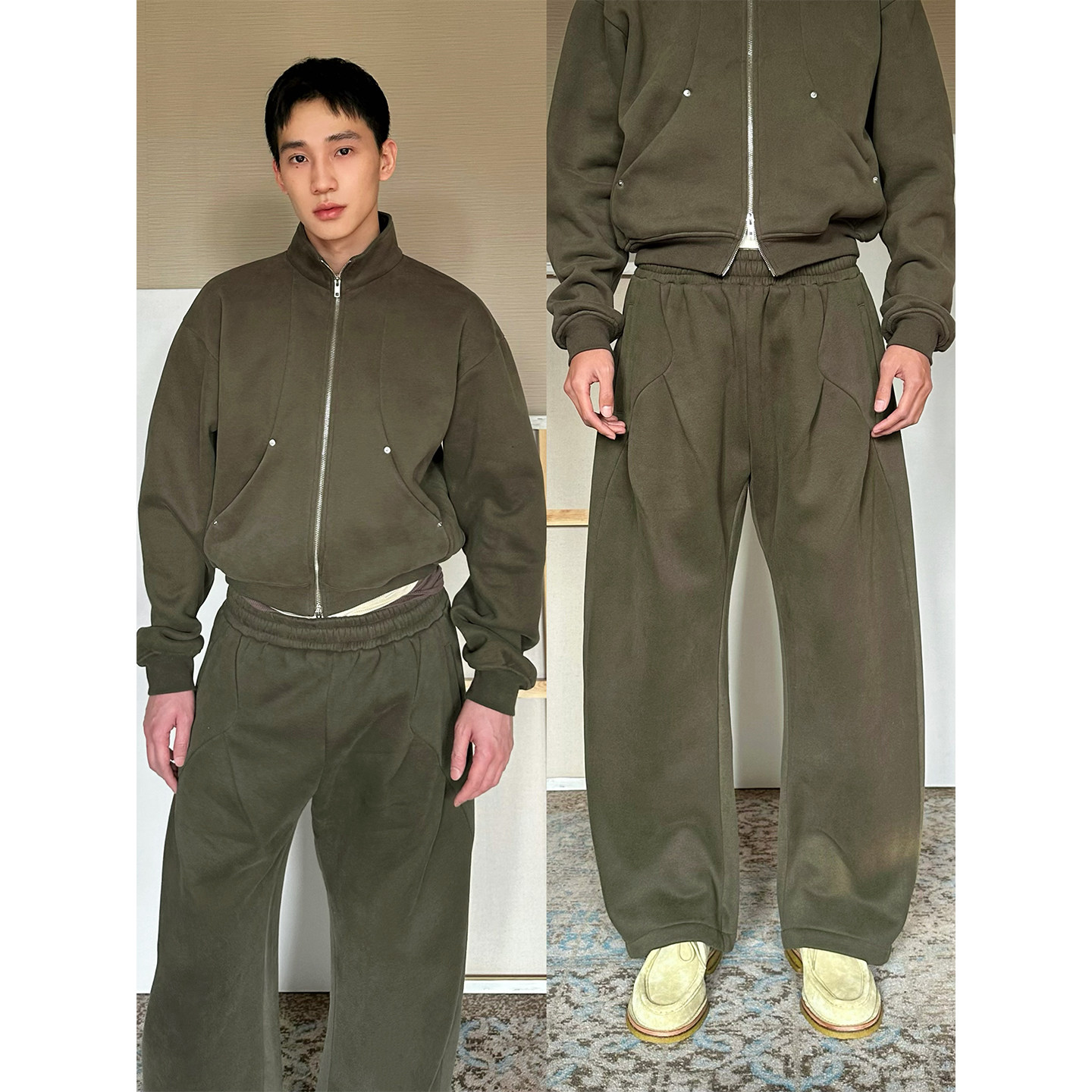 TRENDYWU 美式复古“格林”拼接加绒400克棉弯刀卫衣裤运动套装,男装,休闲运动套装,淘宝优惠券,粉丝福利购,淘宝优惠卷