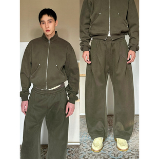 运动套装 TRENDYWU 拼接加绒400克棉弯刀卫衣裤 格林 美式 复古