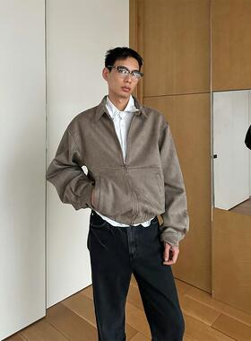 TRENDYWU 哈灵顿“矜贵”老钱复合麂皮挺阔磨砂肌理经典夹克外套