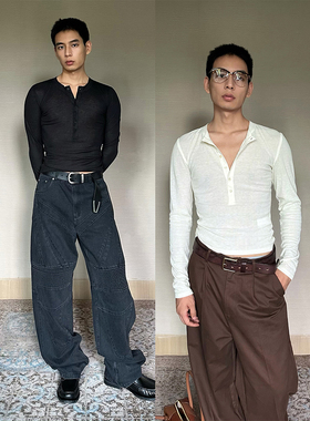 TRENDYWU 意式“亨利”亲肤针织慵懒内搭弹力螺纹肌理两色长袖T恤