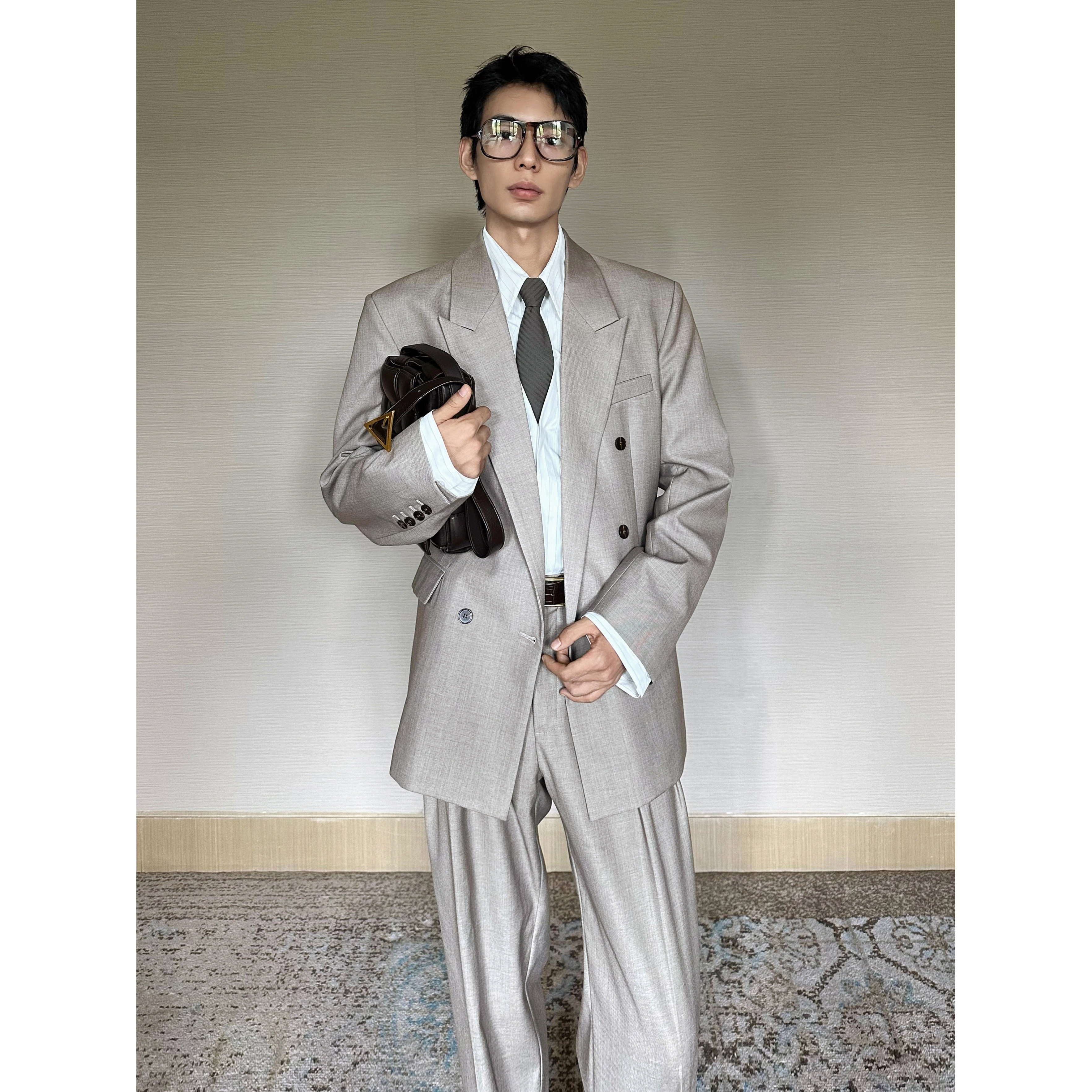 TRENDYWU静奢新钱廓形双排扣西服