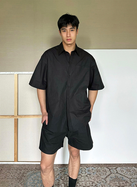 TRENDYWU 轮廓极简“武士”立体裁剪廓形宽松OV精棉短袖衬衫