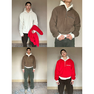 摇拉绒撞色真两件叠穿厚立领卫衣外套 欧亚 TRENDYWU 新钱运动