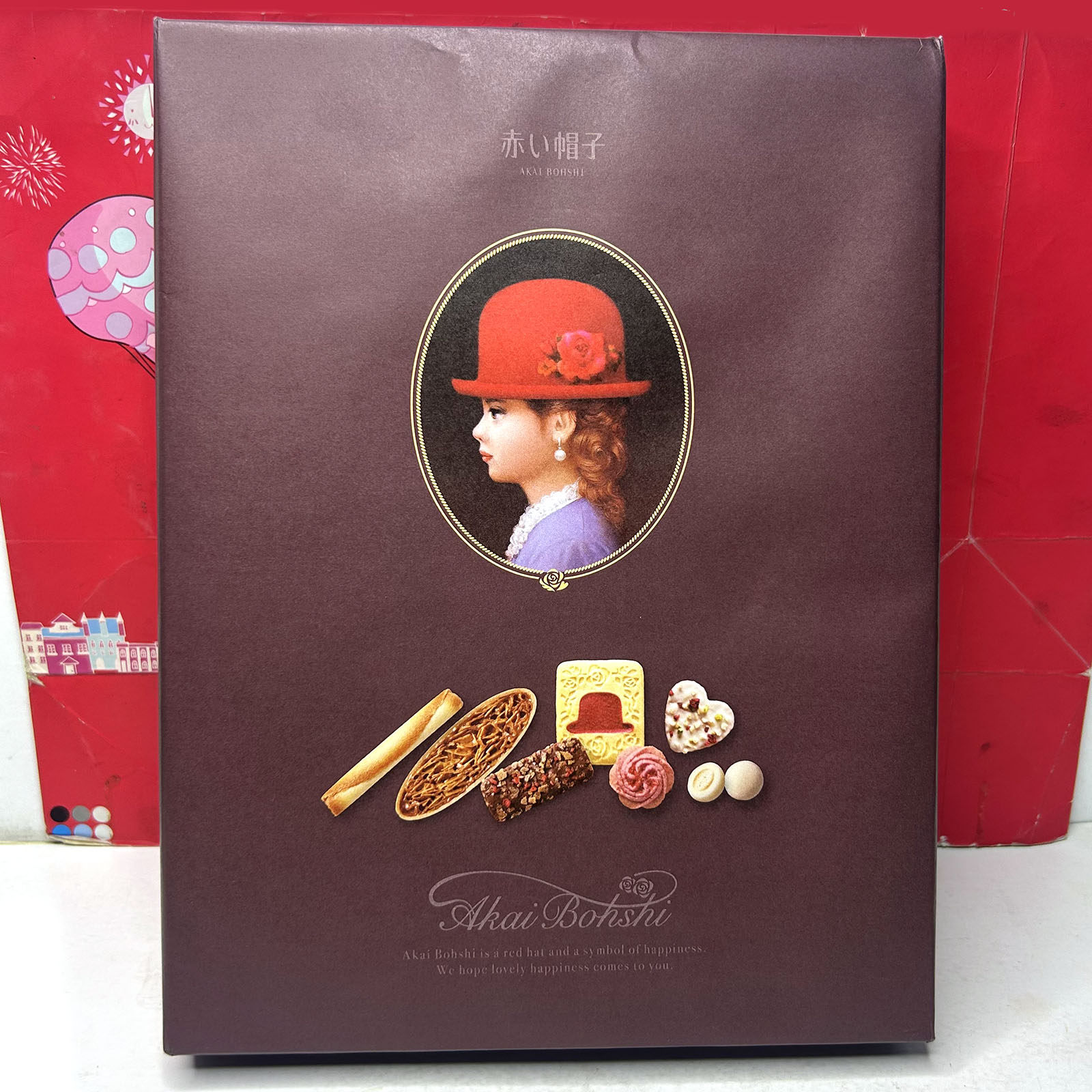 临期 日本进口红帽子紫色什锦礼盒饼干(17枚)116.6g网红零食糕点