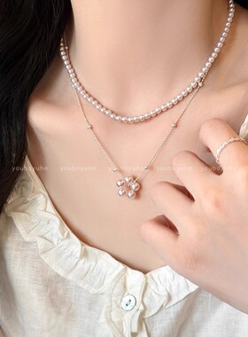 法式简约气质珍珠花朵项链女轻奢感百搭锁骨链2025年新款颈链