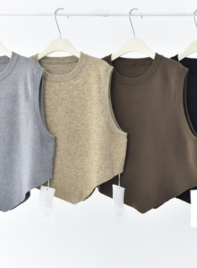 不规则尖摆高密针织圆领极简毛衣马甲36917针织背心女