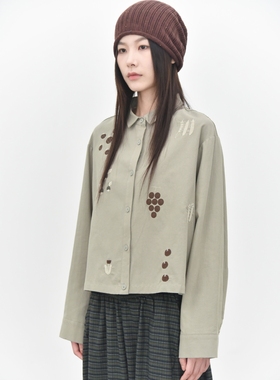 【还有山】果实撞色刺绣肌理斜纹春秋款25新款长袖翻领衬衫6697