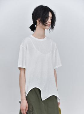 不规则波浪下摆设计款轻薄宽松夏季新款套头T恤36770