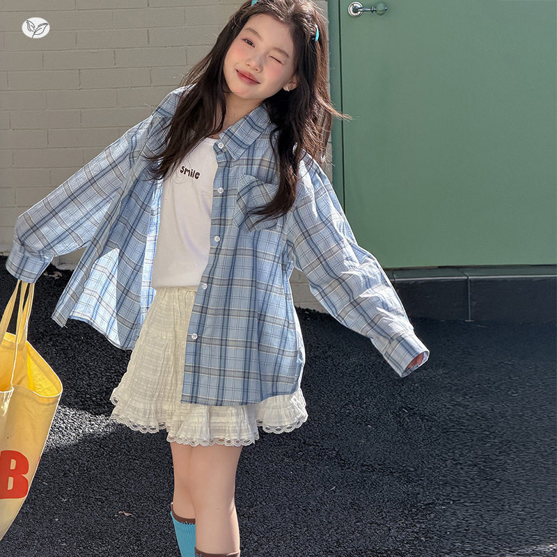 女童格子衬衫2026夏新款中大童
