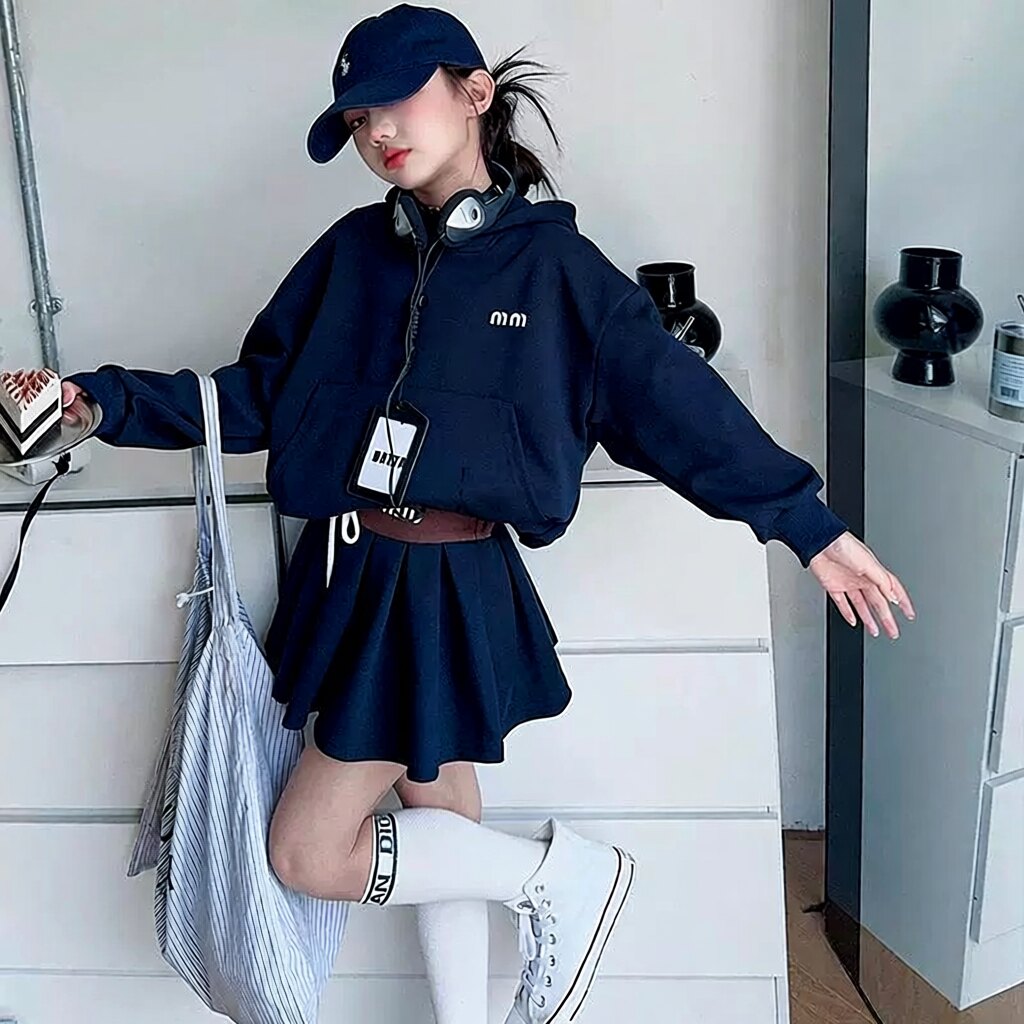 女童秋装卫衣裙套装新款儿童连帽