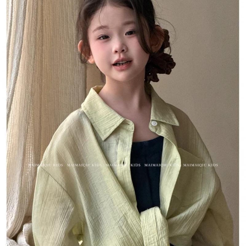 女童夏季薄款天丝防晒衬衫2025新款中大童长袖透气冰凉薄款衬衫潮
