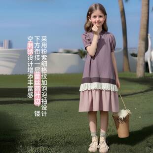 女童裙子夏季新款洋气中大童高级感格子拼接连衣裙夏装公主裙