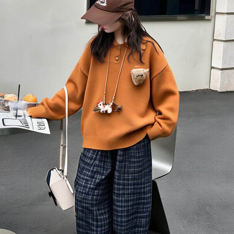 女童橘色毛衣套装2026秋新款