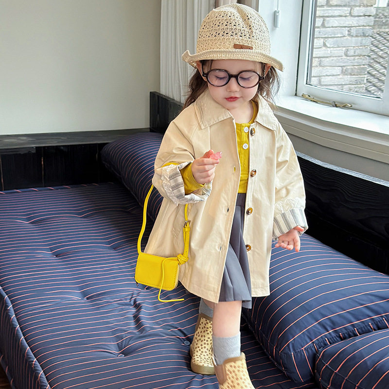 女童风衣春秋款2026新款儿童休闲英伦风中长款女宝宝春装洋气外套