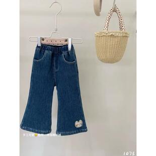 韩国童装女童加绒牛仔裤2025冬季新款女宝宝洋气百搭一体绒喇叭裤