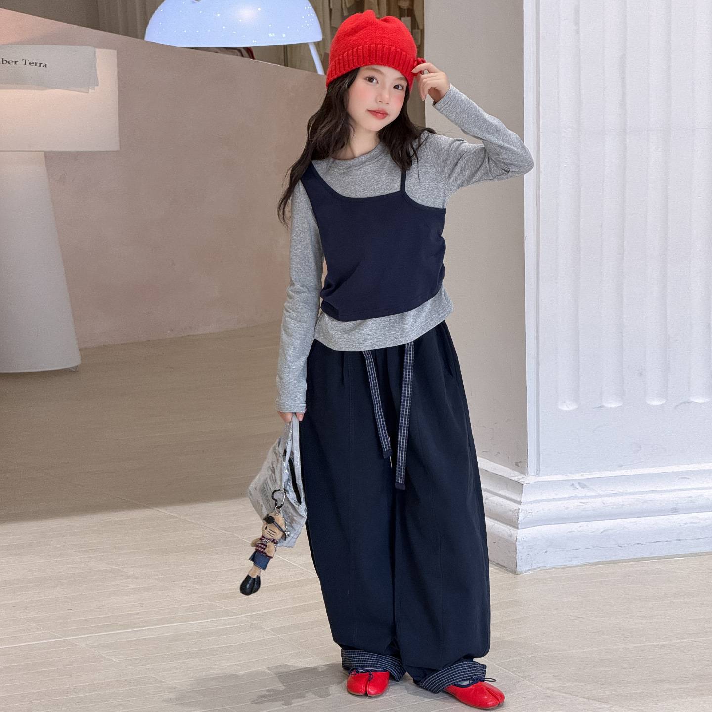 女童秋装假两件打底衫2026新款