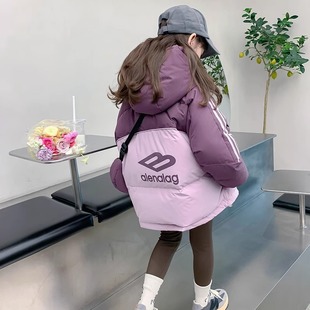 休闲拼色上衣 洋气儿童外套女孩加厚冬季 女童冬装 羽绒棉服2025新款