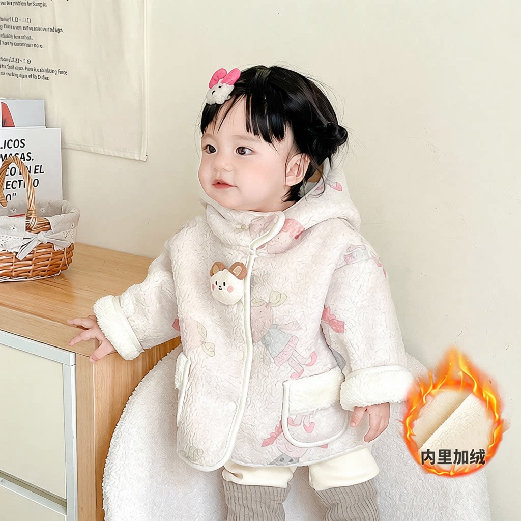新款女童秋冬外套宝宝羊羔毛加绒
