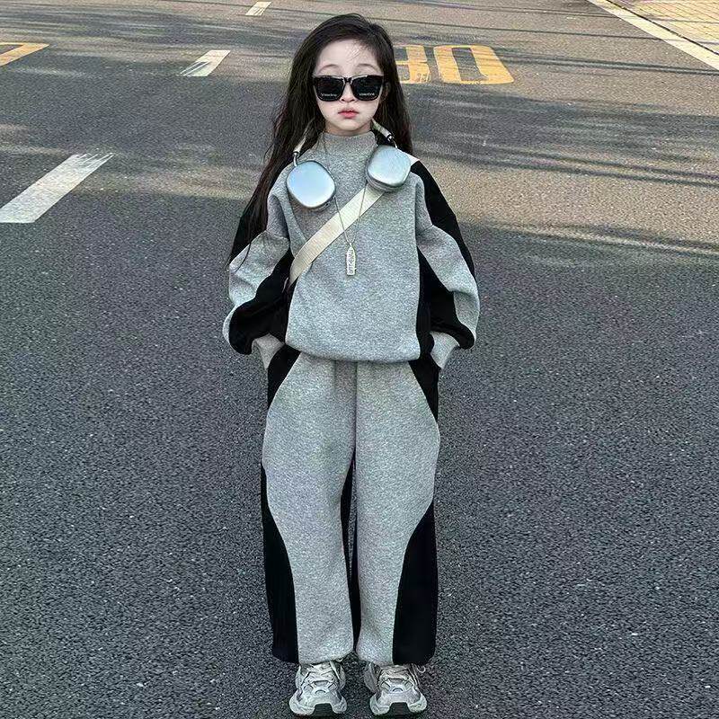 儿童韩版长裤2026新款拼色中大童两件套女童休闲运动卫裤春秋时尚