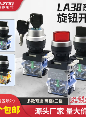 带灯带钥匙二档三档LA38-11X2 20X3旋钮自锁复位选择开关开孔22mm