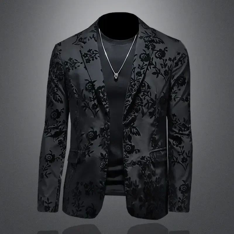 2024 Autumn Men Button Blazer Business Suit Jacket Male Slim