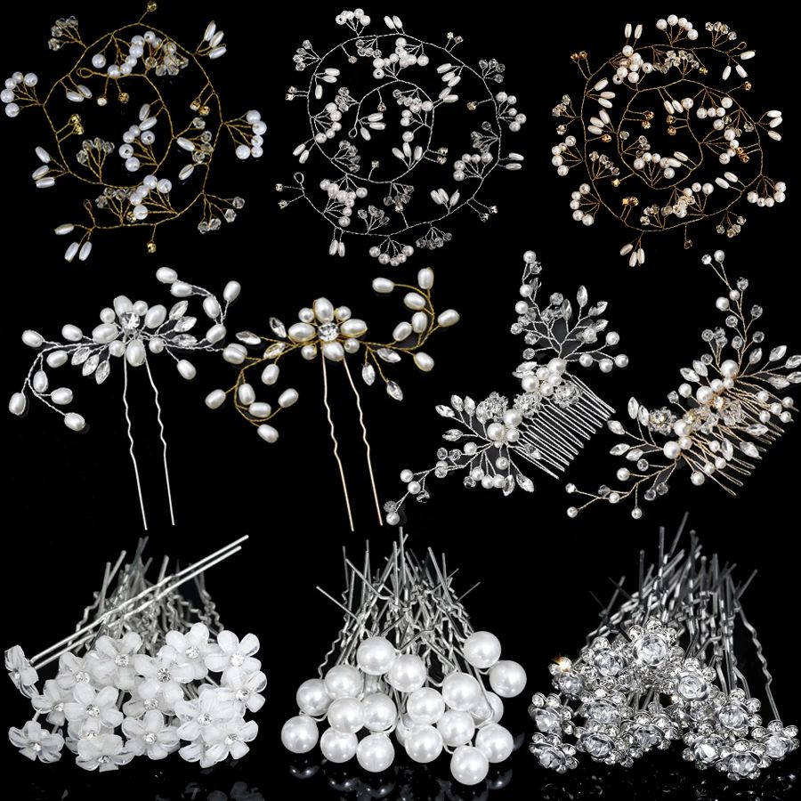 Crystal Pearl hairpin Hair Vine Tiaras Head piece Hair Comb 饰品/流行首饰/时尚饰品新 发饰 原图主图