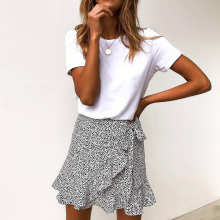 Multi Dot Print Short Mini Skirts Women Summer Ruffle High W