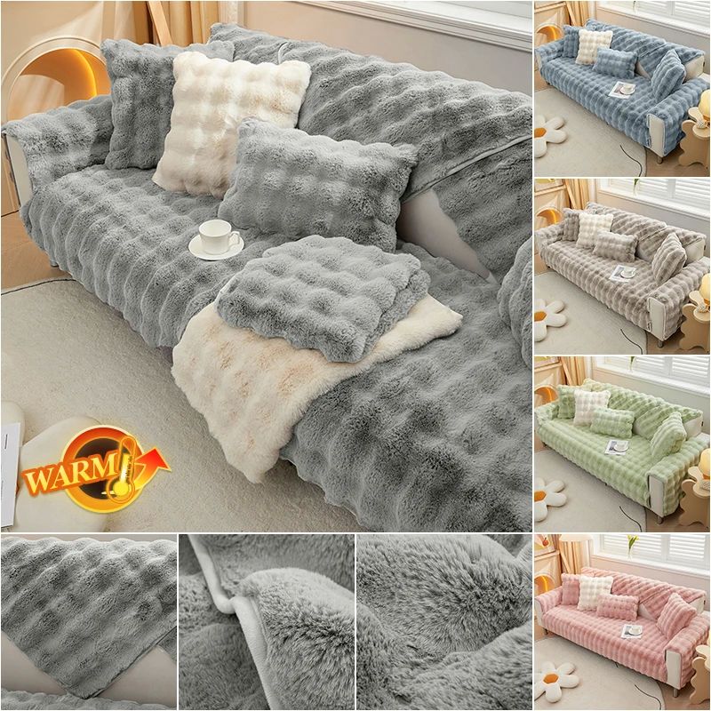 Thicken Rabbit Plush Sofa Slipver Universal Non-slip Super S