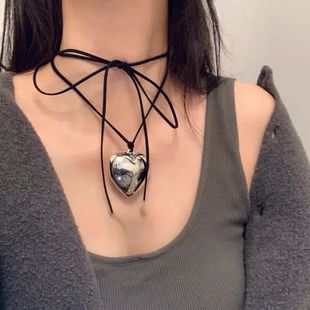 Necklace Velvet Goth Choker Black Pendant New Heart for Big