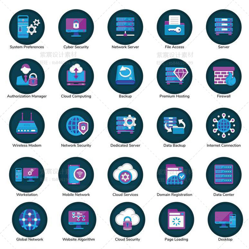 Web虚拟主机数据库云托管服务安络架构图标icon矢量设计素材