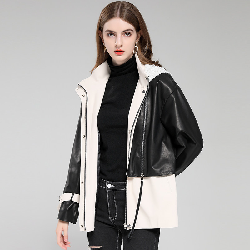 心远奕custom"北岸初晴"2023新款连帽假两件进口绵羊皮真皮休闲