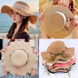 拉菲草帽太陽(yáng)帽時(shí)尚 2025新款 涼帽女海邊蝴蝶結(jié)夏大檐防曬遮陽(yáng)沙灘
