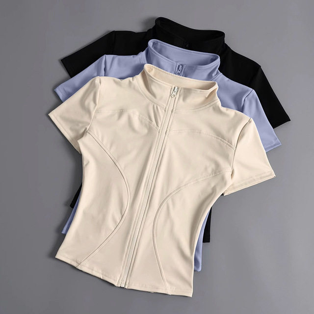 瑜伽服女紧身t恤运动短袖跑步