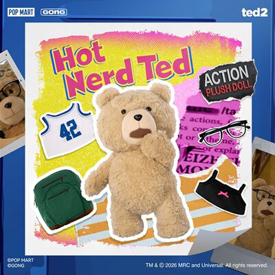POPMART泡泡玛特 共鸣 Ted2 泰迪熊可动毛绒玩偶 Hot Nerd Ted