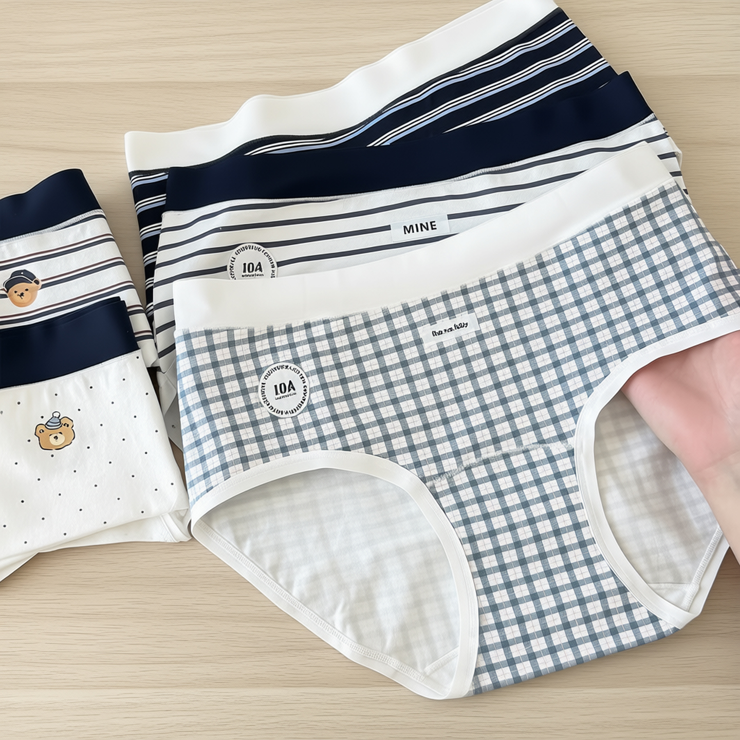 英伦风格子条纹纯棉内裤女抗菌