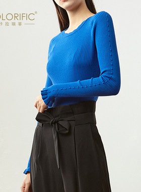 【佧拉瑞菲】简约纯色修身条纹弹力打底针织套衫女CW18SS2609