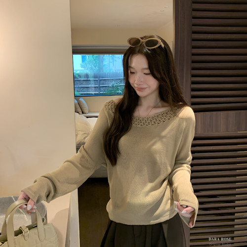 DARA ROSE-早秋上新韩系重工镂空刺绣针织衫(只卖上衣)S9803